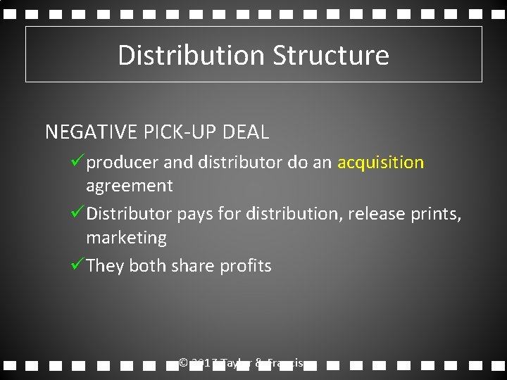 Distribution Structure NEGATIVE PICK-UP DEAL üproducer and distributor do an acquisition agreement üDistributor pays