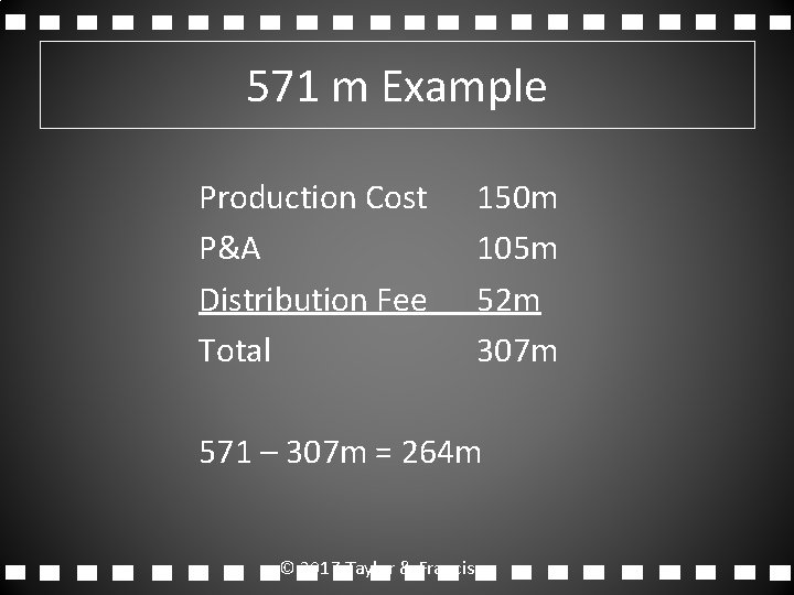 571 m Example Production Cost P&A Distribution Fee Total 150 m 105 m 52