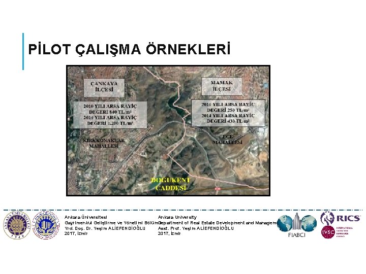 PİLOT ÇALIŞMA ÖRNEKLERİ Ankara Üniversitesi Ankara University Gayrimenkul Geliştirme ve Yönetimi Bölümü Department of