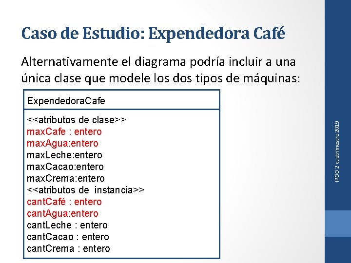 Caso de Estudio: Expendedora Café Alternativamente el diagrama podría incluir a una única clase
