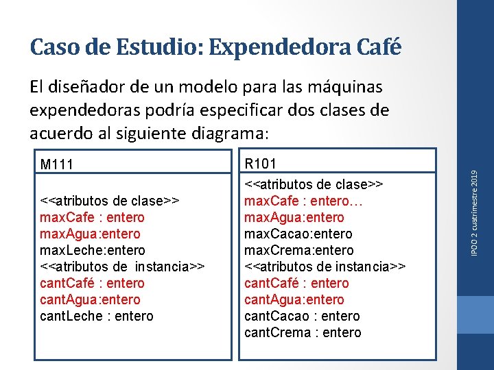 Caso de Estudio: Expendedora Café M 111 R 101 <<atributos de clase>> max. Cafe