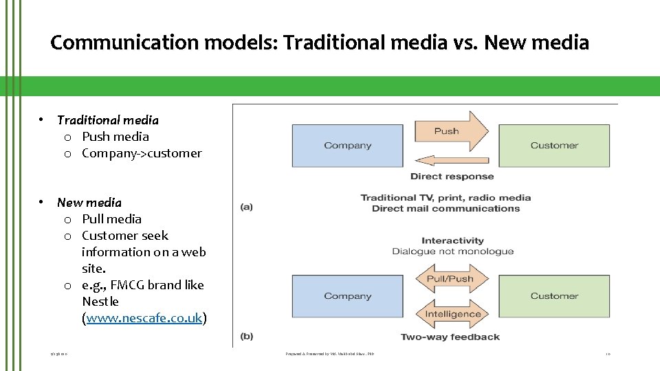 Communication models: Traditional media vs. New media • Traditional media o Push media o