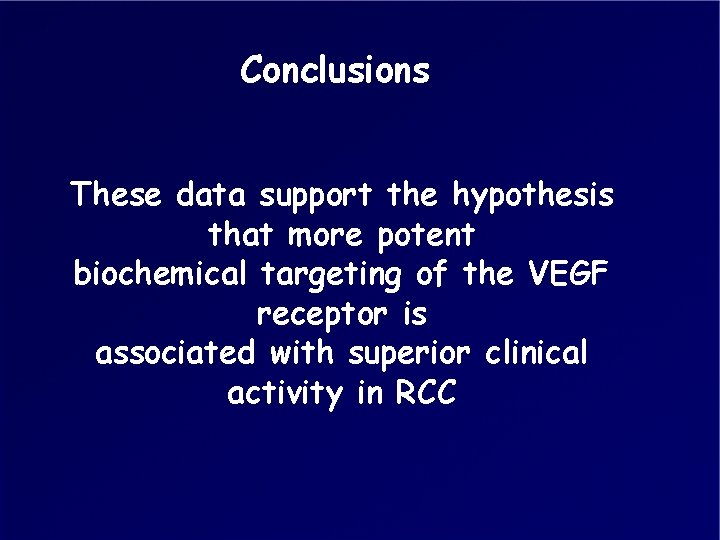 Conclusions These data support the hypothesis that more potent biochemical targeting of the VEGF