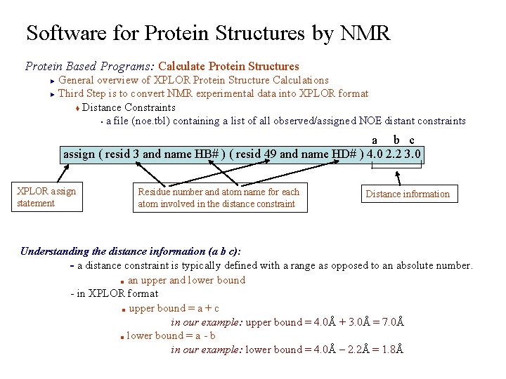Software for Protein Structures by NMR Protein Based Programs: Calculate Protein Structures General overview
