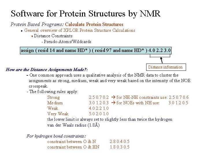 Software for Protein Structures by NMR Protein Based Programs: Calculate Protein Structures General overview