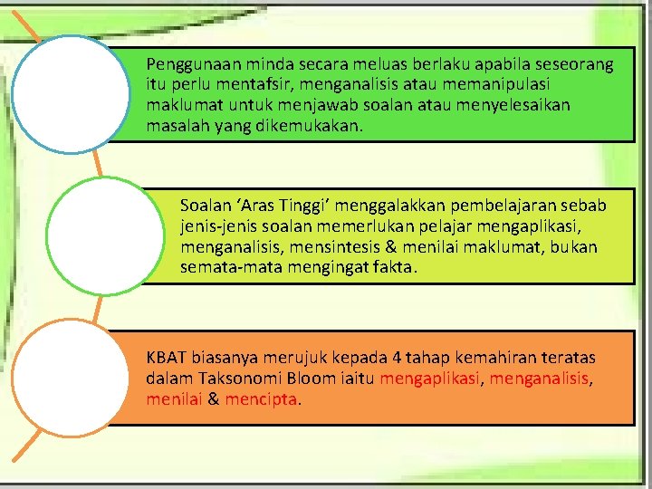 Penggunaan minda secara meluas berlaku apabila seseorang itu perlu mentafsir, menganalisis atau memanipulasi maklumat