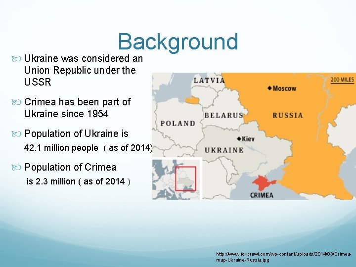 Background Ukraine was considered an Union Republic under the USSR Crimea has been part