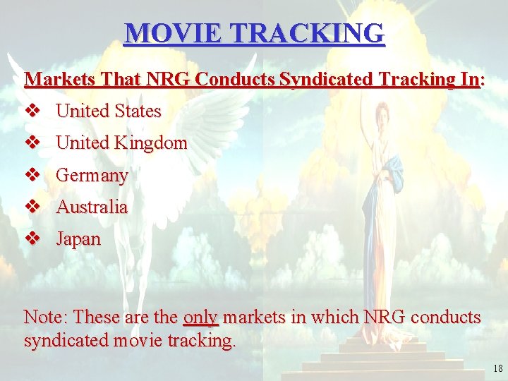 MOVIE TRACKING Markets That NRG Conducts Syndicated Tracking In: v United States v United