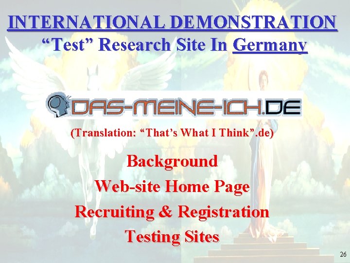 INTERNATIONAL DEMONSTRATION “Test” Research Site In Germany (Translation: “That’s What I Think”. de) Background