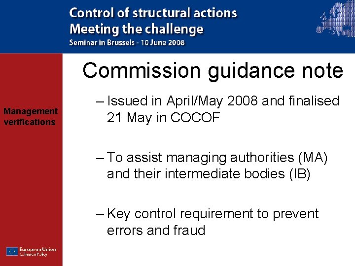 Commission guidance note Management verifications – Issued in April/May 2008 and finalised 21 May
