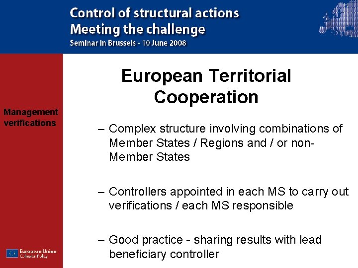 European Territorial Cooperation Management verifications – Complex structure involving combinations of Member States /
