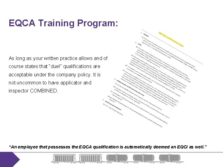 EQCA Training Program: As long as your written practice allows and of course states