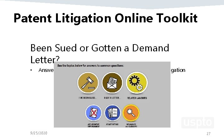 Patent Litigation Online Toolkit Been Sued or Gotten a Demand Letter? • Answers To