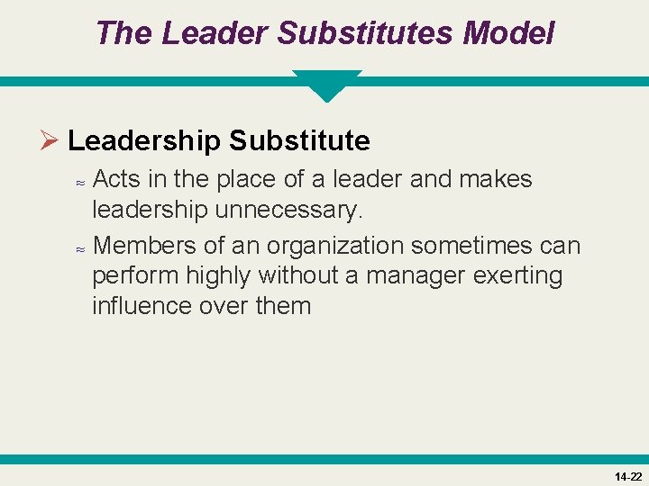 The Leader Substitutes Model Ø Leadership Substitute ≈ Acts in the place of a