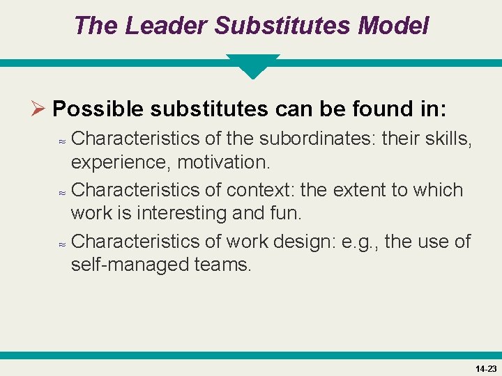 The Leader Substitutes Model Ø Possible substitutes can be found in: ≈ Characteristics of