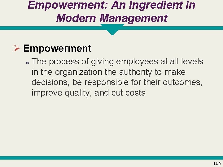 Empowerment: An Ingredient in Modern Management Ø Empowerment ≈ The process of giving employees