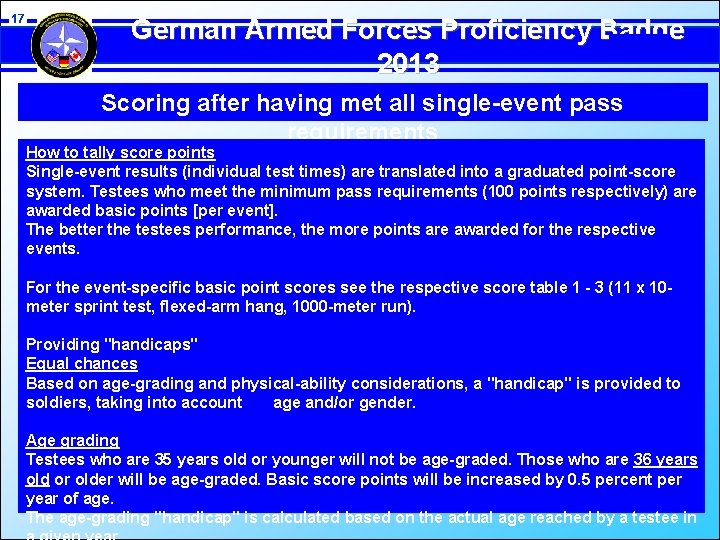 17 German Armed Forces Proficiency Badge 2013 Scoring after having met all single-event pass