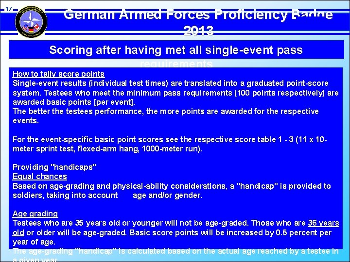 17 German Armed Forces Proficiency Badge 2013 Scoring after having met all single-event pass