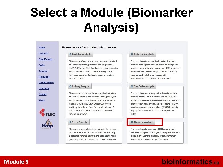 Select a Module (Biomarker Analysis) Module 5 bioinformatics. ca 