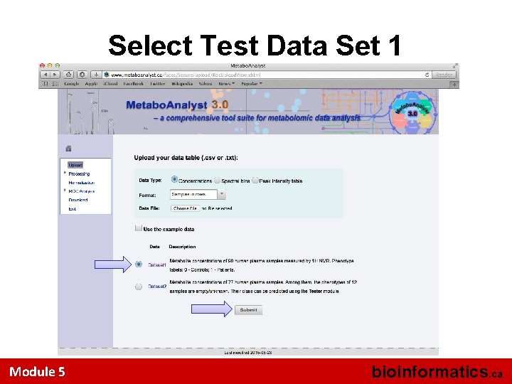 Select Test Data Set 1 Module 5 bioinformatics. ca 