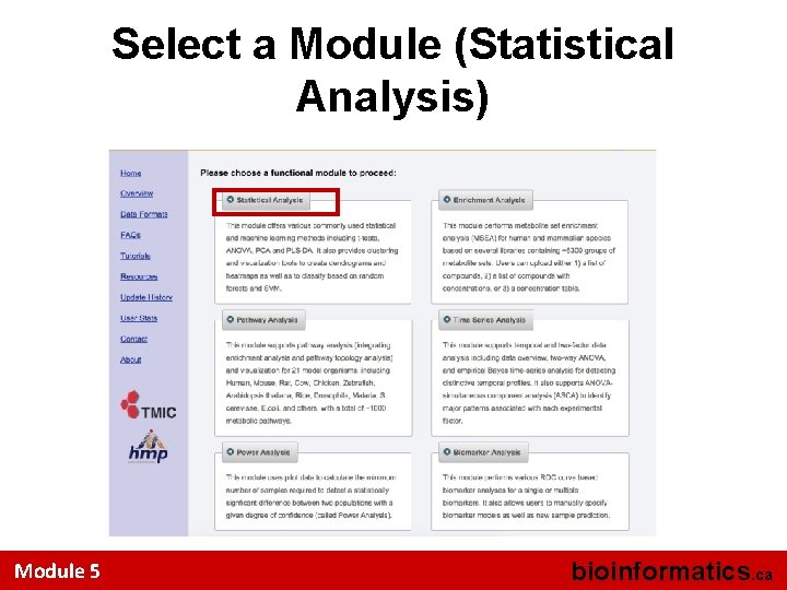 Select a Module (Statistical Analysis) Module 5 bioinformatics. ca 