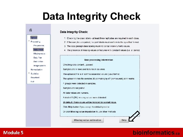 Data Integrity Check Module 5 bioinformatics. ca 