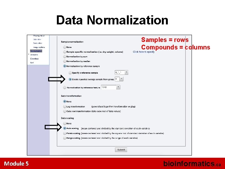 Data Normalization Samples = rows Compounds = columns Module 5 bioinformatics. ca 