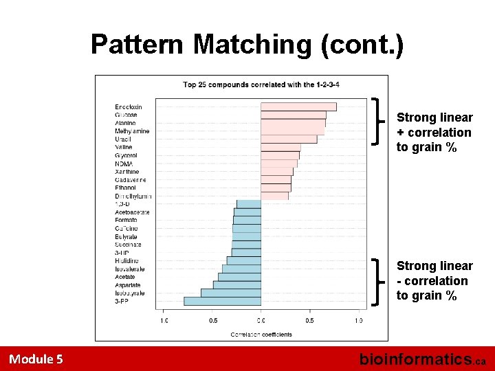 Pattern Matching (cont. ) Strong linear + correlation to grain % Strong linear -