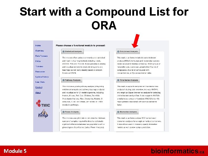 Start with a Compound List for ORA Module 5 bioinformatics. ca 