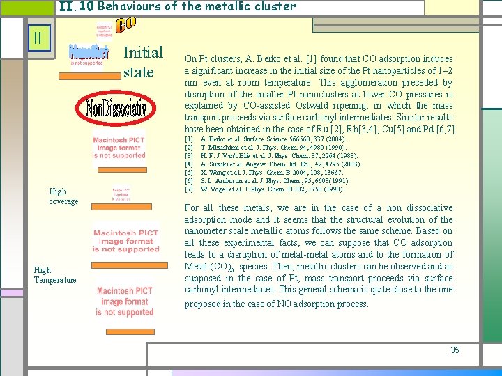 II. 10 Behaviours of the metallic cluster II Initial state High coverage High Temperature