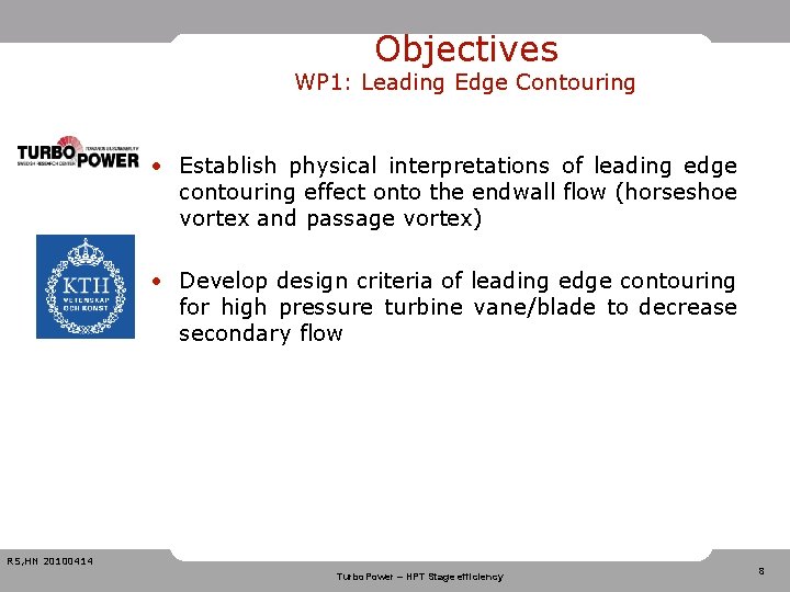 Objectives WP 1: Leading Edge Contouring • Establish physical interpretations of leading edge contouring