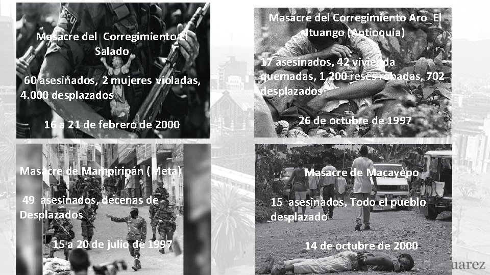 Masacre del Corregimiento El Salado 60 asesinados, 2 mujeres violadas, 4. 000 desplazados 16