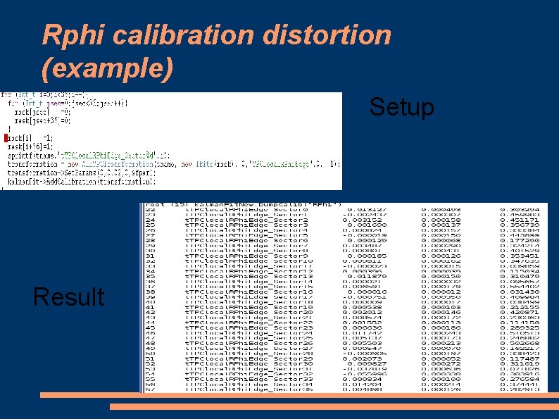 Rphi calibration distortion (example) Setup Result 