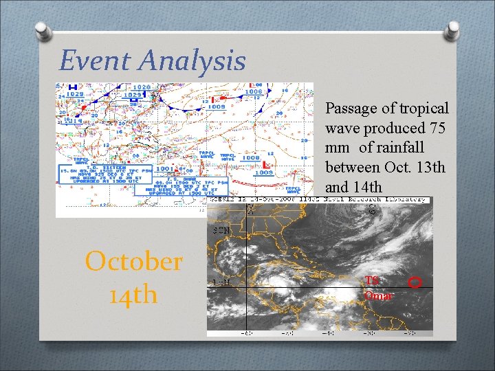 Event Analysis Passage of tropical wave produced 75 mm of rainfall between Oct. 13