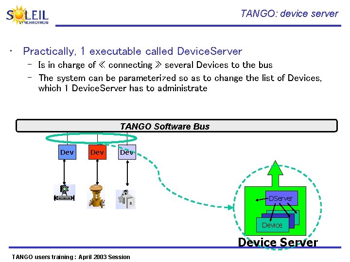 TANGO: device server • Practically, 1 executable called Device. Server – Is in charge