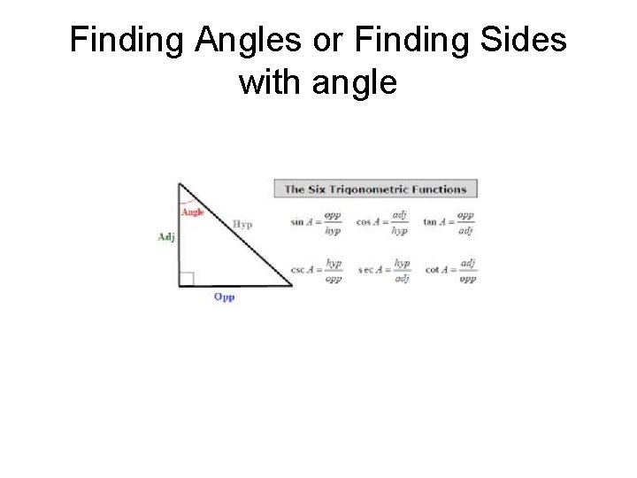Finding Angles or Finding Sides with angle 