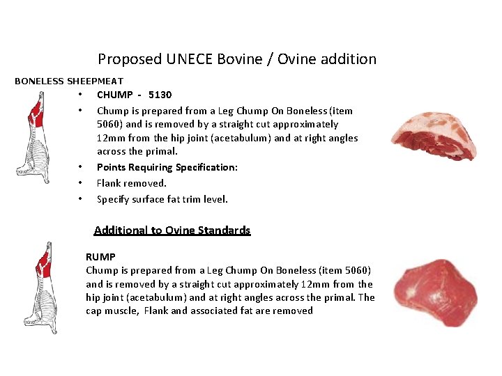 Proposed UNECE Bovine / Ovine addition BONELESS SHEEPMEAT • • • CHUMP - 5130