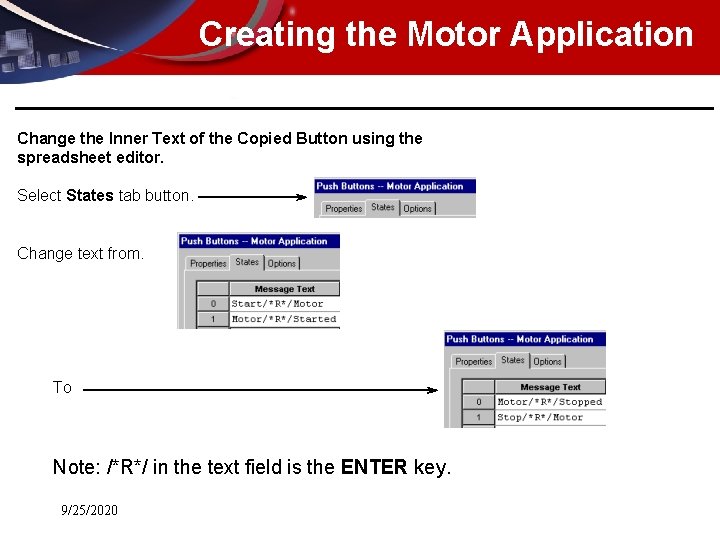 Creating the Motor Application Change the Inner Text of the Copied Button using the