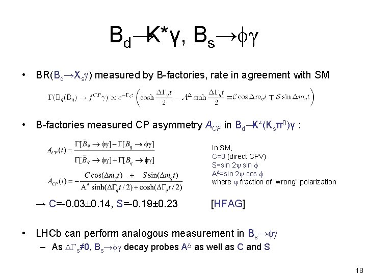 Bd→K*γ, Bs→fg • BR(Bd→Xsg) measured by B-factories, rate in agreement with SM • B-factories