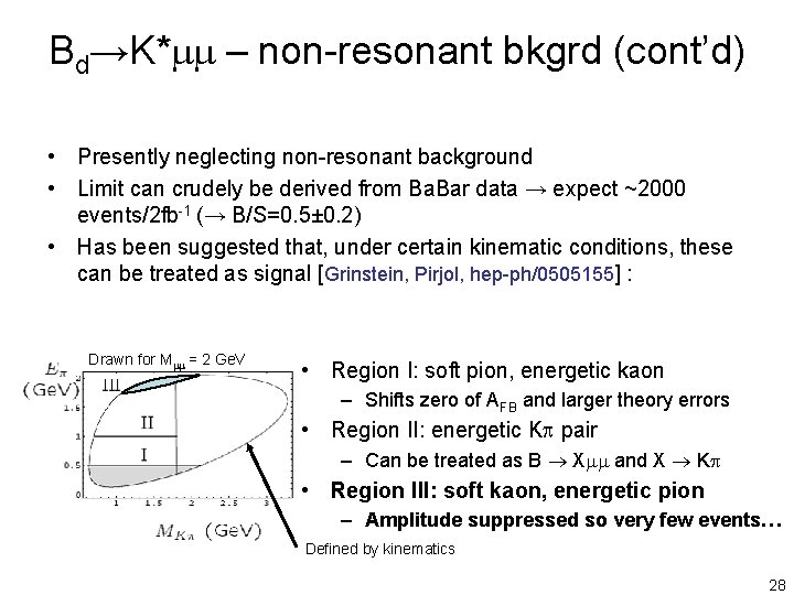 Bd→K*mm – non-resonant bkgrd (cont’d) • Presently neglecting non-resonant background • Limit can crudely