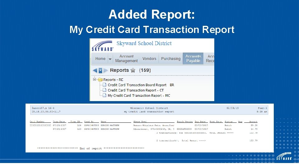 Added Report: My Credit Card Transaction Report 