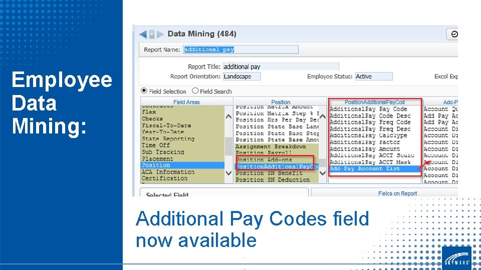 Employee Data Mining: Additional Pay Codes field now available 