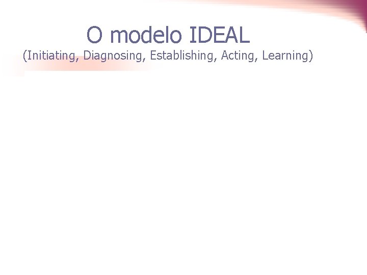 O modelo IDEAL (Initiating, Diagnosing, Establishing, Acting, Learning) 