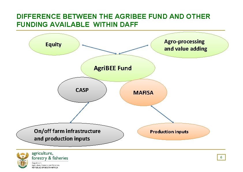 DIFFERENCE BETWEEN THE AGRIBEE FUND AND OTHER FUNDING AVAILABLE WITHIN DAFF Agro-processing and value