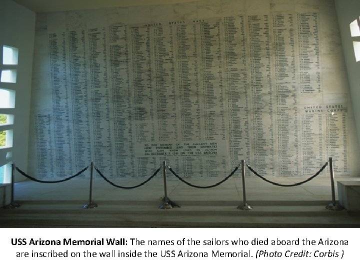 USS Arizona Memorial Wall: The names of the sailors who died aboard the Arizona