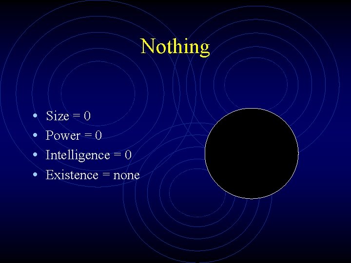 Nothing • • Size = 0 Power = 0 Intelligence = 0 Existence =