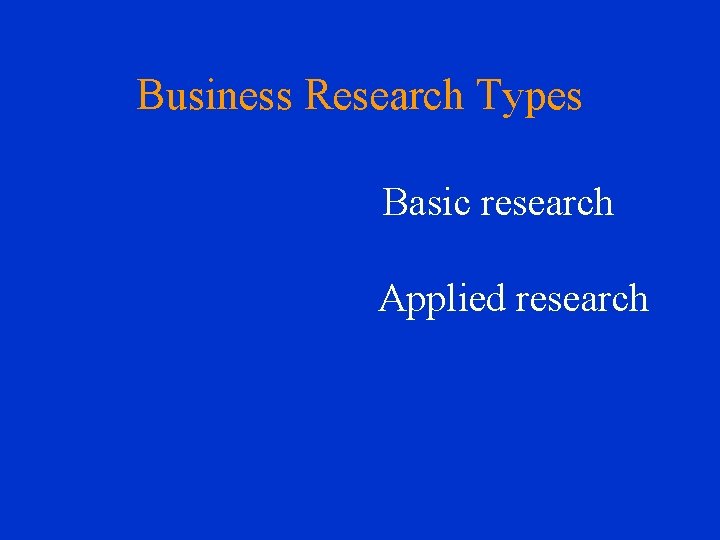 Business Research Types Basic research Applied research 