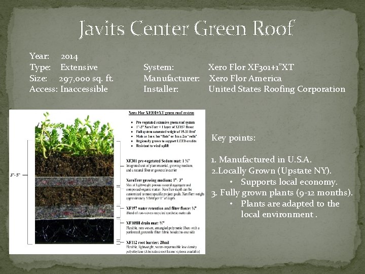 Javits Center Green Roof Year: 2014 Type: Extensive Size: 297, 000 sq. ft. Access: