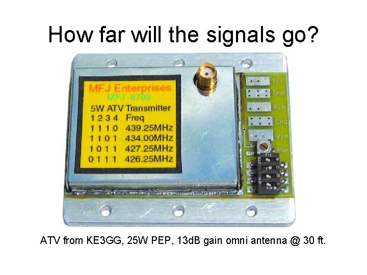 How far will the signals go? ATV from KE 3 GG, 25 W PEP,