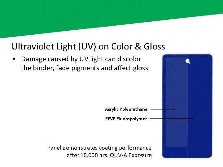 Ultraviolet Light (UV) on Color & Gloss • Damage caused by UV light can